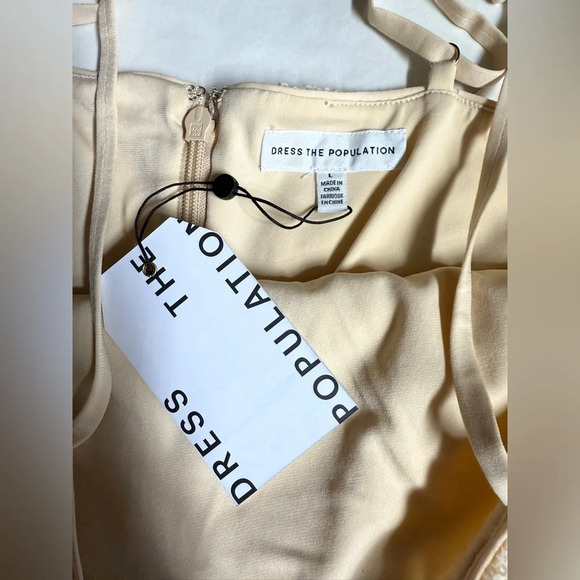 DRESS THE POPULATION Cream sequin KADY w/black tulle skirt cocktail dress size L - Picture 9 of 13